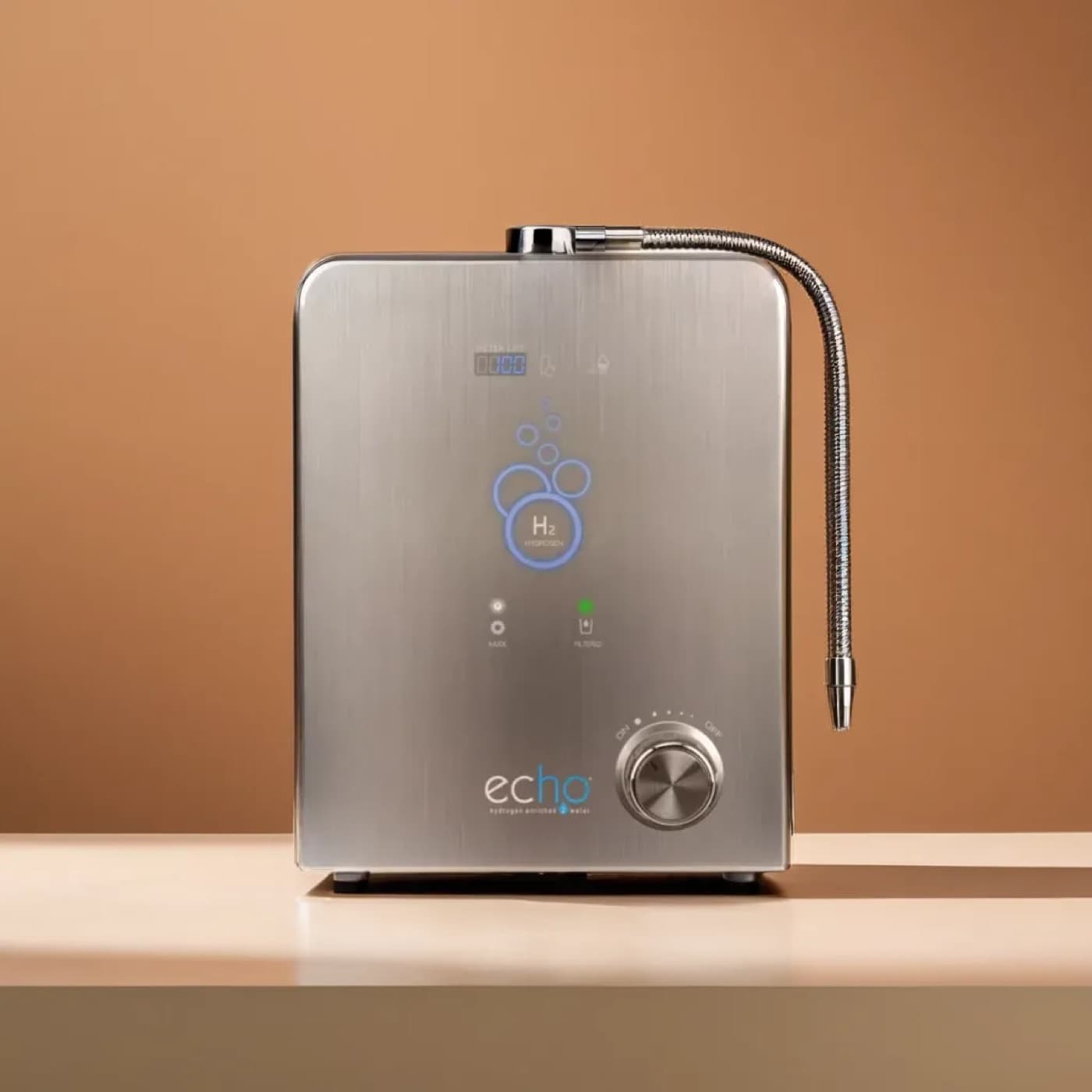 Echo H2 hydrogen water machine on a kitchen counter mid-cycle