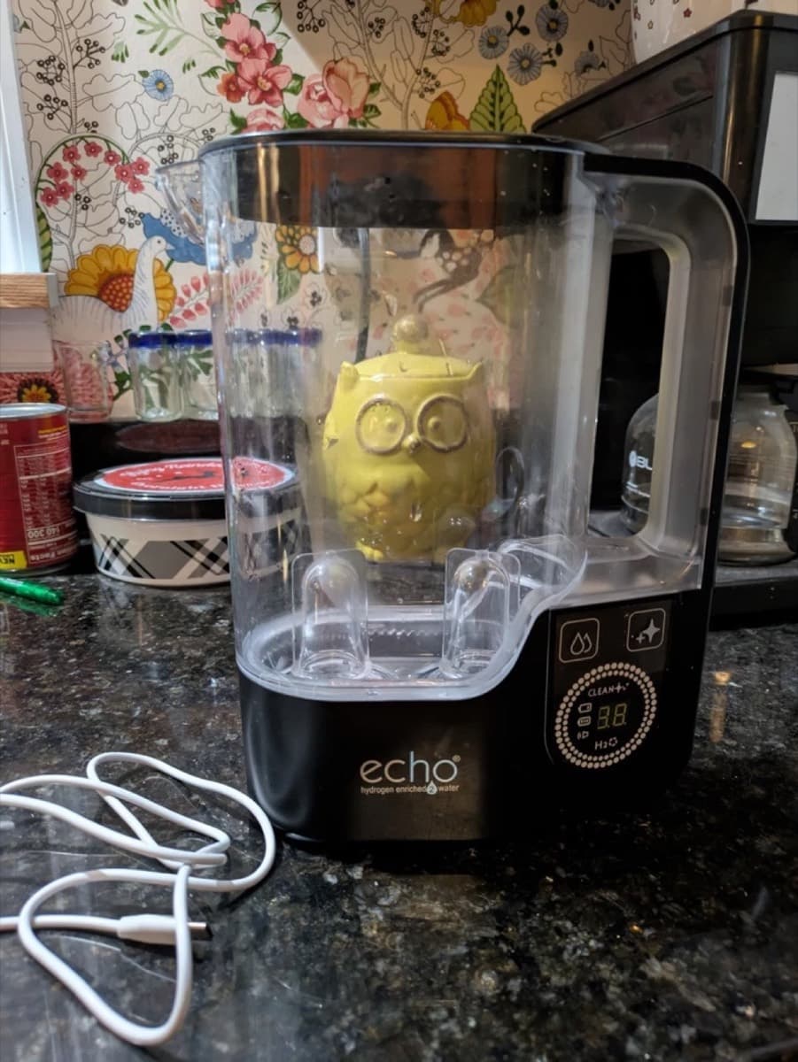 Echo hydrogen water pitcher sitting on a kitchen counter